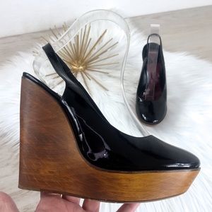 Chloe’ Black Patent Leather Wooden Wedge 36.5/6.5